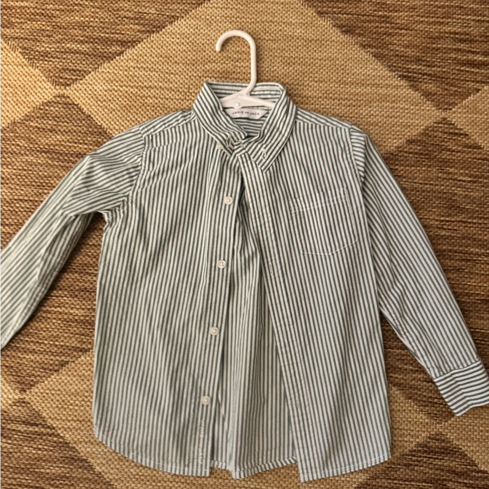 Janie and Jack Green and White Button Down Shirt